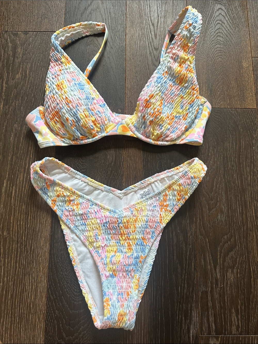 Wild Fable Smocked Two-Piece Bikini Set in Pastel Floral